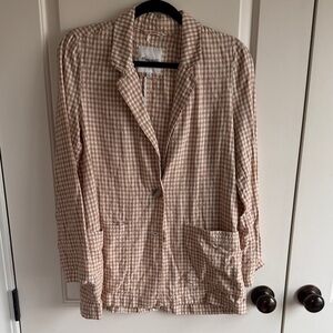 Madewell Beige Checkered Linen Blazer